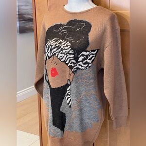 Vintage MONDI Brown Wool-Blend Sweater with Graphic Design and Relaxed Fit, S
